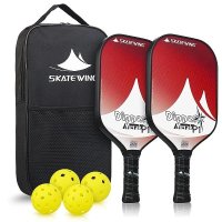 SKATEWING Pickleball Paddles - Fiberglass Surface Pickleball Set Indoor Outdoor Pickleball Balls