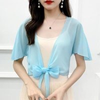 Blue 여름 목도리 가디건 가드 스카프 페이크카라 블라우스 실크 넥 에어 쉬폰 망토 컨디셔닝 투명한 R17