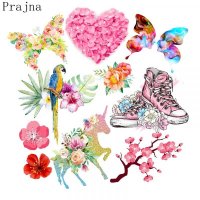 Prajna 나비 꽃 의류 스티커 만화 유니콘 아플리케 의류용 아이언 온 패치