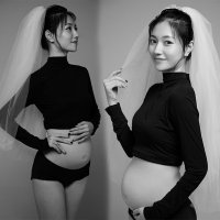 임산부 크롭 투피스 의상 만삭 주수 사진 촬영 셀프촬영 베이비샤워