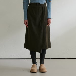 [오데스] Raw-cut midi skirt - Grey