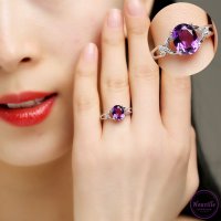 자수정 은 반지 탄생석 S925 순은 도금 오픈 조절 RING