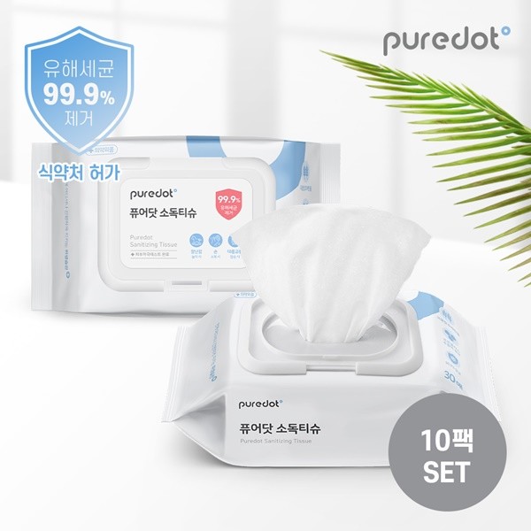 [<b>퓨어닷</b>] [<b>퓨어닷</b>] 피부에도 안전한 NEW 소독티슈 10팩세트(팩당 30매)
