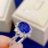 2.0CT 오벌 컷 시뮬레이션 사파이어 다이아몬드 헤일로 링 14K 화이트 골드 도금 실버