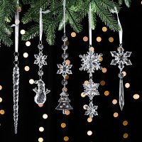 1pc Christmas Ornaments Crystal Acrylic Transparent Snowflake Pendants Christmas Tree Hanging Decor