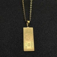 18K 옐로우 골드 미국 달러 펜던트 참 100 지폐 목걸이 힙합 스테인레스 스틸 쥬얼리  04 Gold Necklace