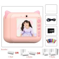 어린이 1080P HD 디지털 카메라 인스턴트 인쇄 사진 종이 생일 장난감  06 32GB  pink 12pen