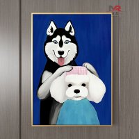 인테리어 액자 동물 그림 시바 미용실 강아지 일러스트 시바견 캐릭터 그림 실내 인테리어  D + 토호 골드 테두리  60x80