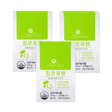 네츄럴<b>메이드</b> 코 큐텐 코엔자임 q10 큐텐 효능 <b>항산화</b> 면역력 면역균형 영양제 징코 3통