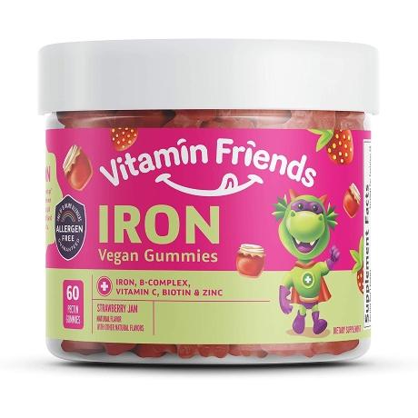 <b>Vitamin Friends</b> 비건 딸기맛 구미 종합 철분 영양제 비오틴 <b>아연</b> 60일분 멀티 <b>비타민</b>