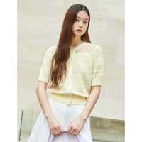 빈폴레이디스 BEANPOLE LADIES 크로셰 라운드넥 반소매 카디건 레몬