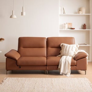 [다우닝] 아지오 3인 전체 천연가죽 소파+스툴