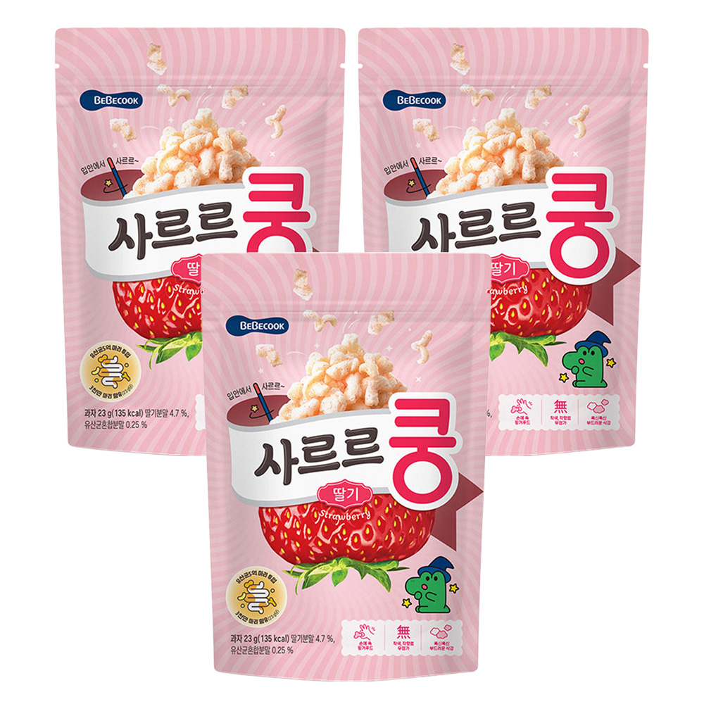 Bebecook Sarureu Kung Snack Strawberry Flavor 23g, 3 Counts