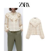 ZARA 자라 여성 벌룬 소매 체크무늬 블라우스