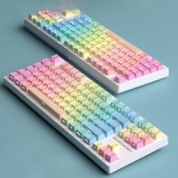 레인보우 키캡 PBT 소재 승화 공정 OEM 높이 각인 투-E