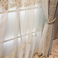 Luxury Pearls Embroidered Tulle Curtains for Living Room Flowers Rope Embroidery Gauze Window Drapes