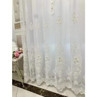 Elegant Sheer Curtains Contain Pearls Embroidery Tulle Light-Transparent Window Curtains For Living