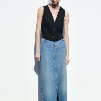 독일 자라 ZARA 러스틱 패브릭 크롭 조끼