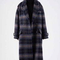 [MANTECO] HANDMADE OVERSIZED CHECK COAT - NAVY