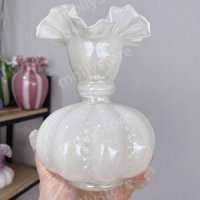 Fenton 펜톤 글라스 화병 프리미엄 유리 꽃병 빈티지 러플 오브제-펄 화이트 높이 20cm