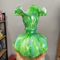 Fenton 펜톤 글라스 화병 프리미엄 유리 꽃병 빈티지 러플 오브제-그린 높이 20cm