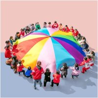 RAINBOW CHILDRENS RAINBOW 낙하산 장난감 텐트 옥스포드 천 체조 조정 개발을 위한 낙하산 생일 파티 뒷마당 활동 게임(크기 7M 및 22.96FT)