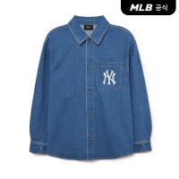 MLB 컬시브 로고 데님 셔츠 NY Indigo