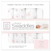 SwaddleDesigns 면 모슬린 포대기 담요 4개 세트 파스텔 버터플라이 포지 - 스와들디자인