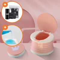 바브레 휴대용 접이식 어린이 변기 풀패키지 (응고제 + 봉투 80매) 추가  핑크