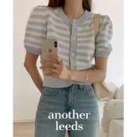 제이엘프 another leeds 멜츠 스트라이프 퍼프 반팔 가디건