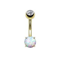 Piersando 14 K Curved Navel Piercing Banana Plugs 316L Surgical Steel Belly Bar with Opal Stone