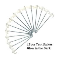 15Pcs Dortanmy Luminous Metal Camping Tent Pegs Glow in The Dark Plastic Stopper Threaded Stake