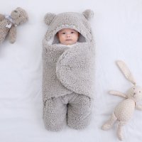 아기 슬리핑 백 부드러운 랩 담요 Sleepsack 면화 thicken Cocoon For Baby 0-9 Months 05 gray-Fleece 02 6M