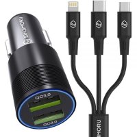 신지모루 듀얼포트 차량용 USB 3 0 충전시거잭 메두사 3in1 멀티 충전 케이블 0 7m