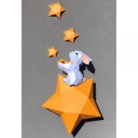 AceRevolution 토끼 종이 공예 접기 별 위의 토끼 3D DIY 공예 템플릿 벽 장식 아트 피스 장식 조각