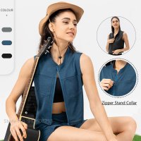 Women Sports Outfit Sleeveless Tennis Cropped Tops Breathable Imitation Denim Tennis Vest Lady Yoga