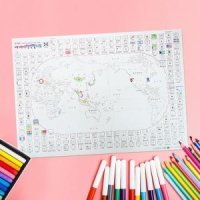 지도 세계 색칠 컬러링 백지도 만국기 공부 여행 세게 대형 교육용 포스터 어린이 컬러링