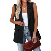 OFEIXUE Women Casual Blazers Vest Sleeveless Open Front Work Office Vest Lapel Button Jacket