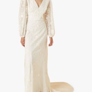 monsoon 플로랄 롱 슬리브 드레스 아이보리 Floral Long Sleeve Wedding Dress, Ivory 5885670
