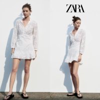 ZARA 자수 펀칭 브이넥 미니원피스