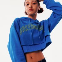 [러닝하이] ARCH LOGO LAYERED CROP HOODIE [BLUE]