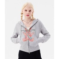 KIRSH 위티 버니 스플릿 그래픽 크롭 후드 집업 멜란지 WITTY BUNNY SPLIT GRAPHIC CROP HOODIE ZIP