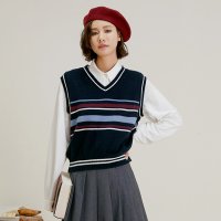 랭썬 9 15일 예약배송 Color line knit vest