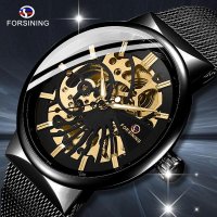 FORSINING 남자 시계 전체 스테인레스 스틸 투명 자동 기계 해골 Steampunk 시계 남자 Relogio Masculino