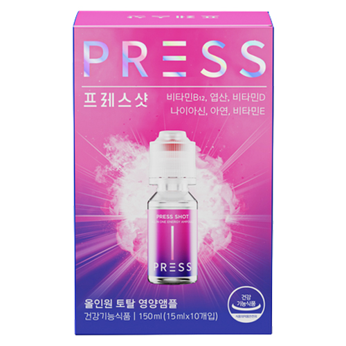 <b>프레스샷</b> 올인원 토탈 영양 앰플 10개입 150ml 고함량 액상 비타민B 활력 증진 수험생 직장인
