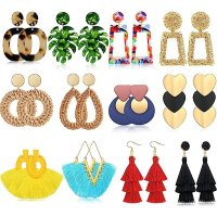 Honsny Boho Tassel Earrings for Women Girls Rattan Earrings Resin Acrylic Earrings Fashion Geometri