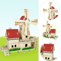 퍼즐 나무 입체 건축물 럭키 윈드 밀 중급 원목 조립 키트 모형 우드 크라프트 입채 크래프트