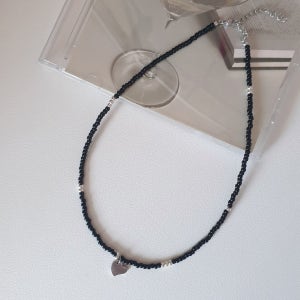 Flat heart 플랫 하트 블랙 실버 비즈목걸이, SUMMER HEARTS 썸머하츠