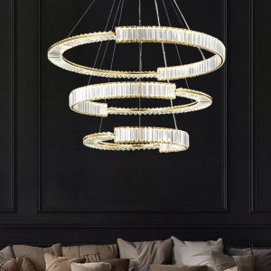 LED 벨리아 3단 펜던트 170W / 크리스탈 골드 복층거실 방등 LED거실등