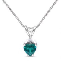 여성 목걸이 Amour Heart Shaped Created Emerald Pendant and Chain with Diamonds In Whit JMS002678